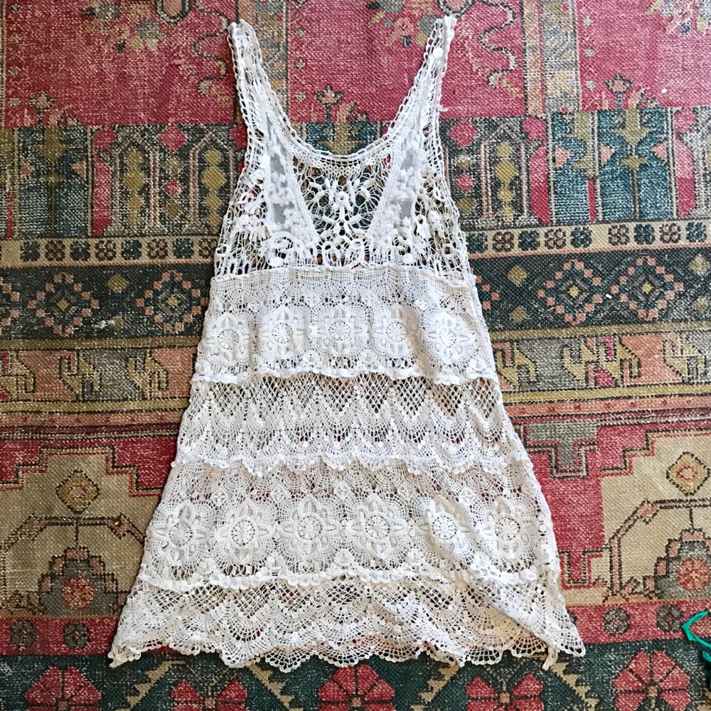 DULCIE White crochet cover up dress